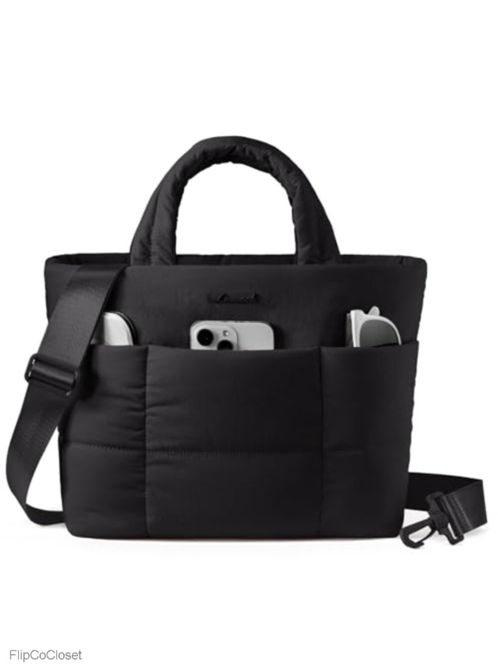 Small Puffer Tote Bag - Lightweight Crossbody Satchel with Pockets for Women